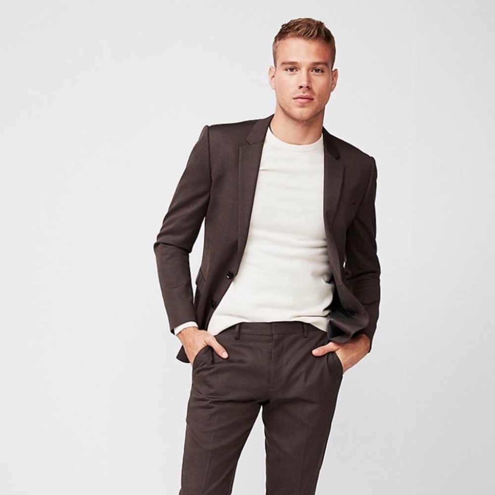 Men's Express Extra Slim Brown Wool Suit 36R 29x32